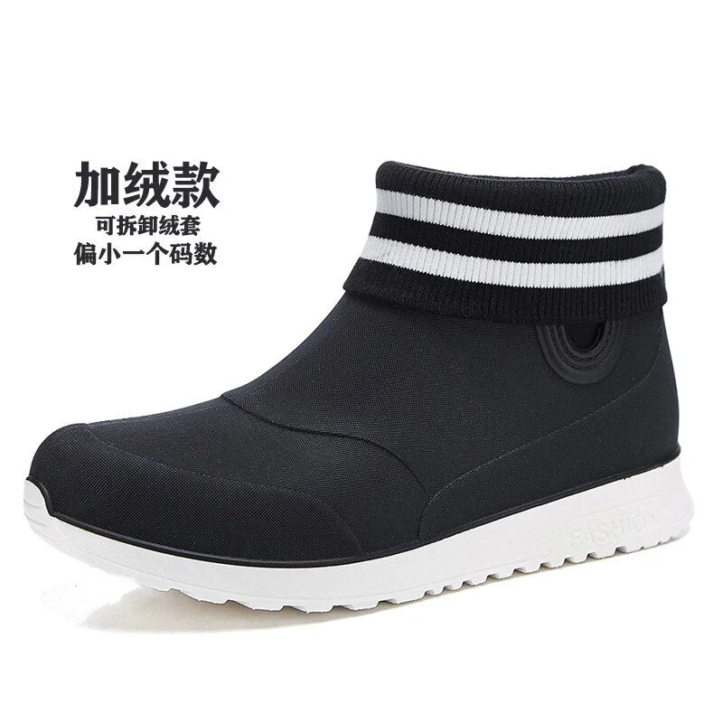 Ankle Rain Shoes Women Waterproof Water Shoes Ankle Pvc Rainboots New Female Fashion Solid Fishing Boots Slip On Winter Cotton