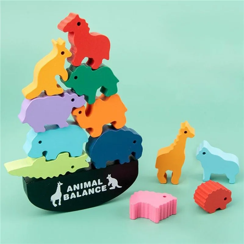 Children Montessori Wooden Animal Balance Blocks Board Games Toy | IFYHOME