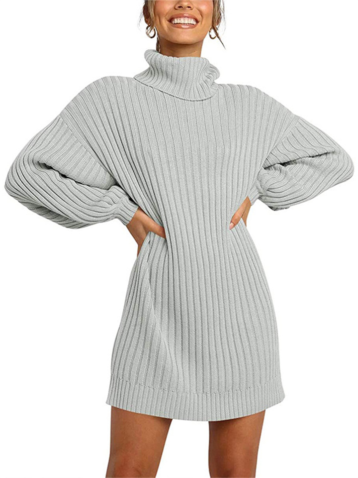 Autumn and Winter New Solid Color Slim Type Women's High Neck Medium-length Temperament Commuter Sweater Knitwear