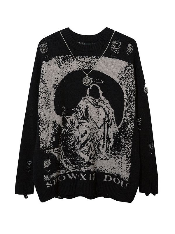 Fasion Crew Neck Long Sleeve Jacquard Sweater
