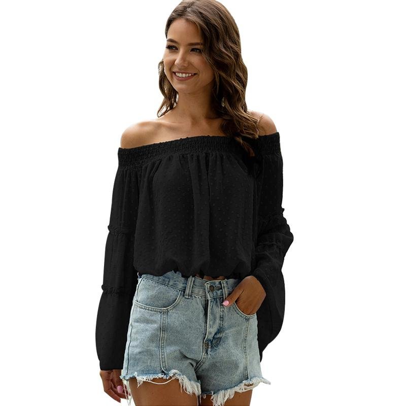 2020 Summer Off Shoulder Chiffon Blouse Women Flare Sleeve  Elegant Blouse Shirt Clothes Streetwear Plus Size Tops Blouse Femme
