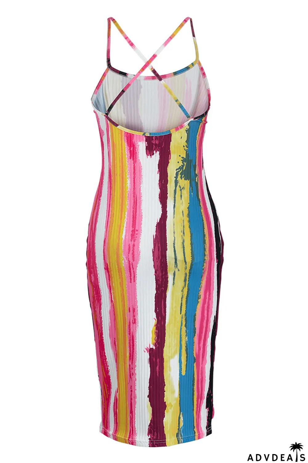 Purple Sexy Striped Print Patchwork Spaghetti Strap Sling Dress Dresses