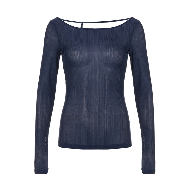 Toloer Toloer Careful Machine Exposed Back With Long Sleeve T-Shirt Hot Girl Lazy Feeling Slim Knit Light Outside Top-Outfit Ideas