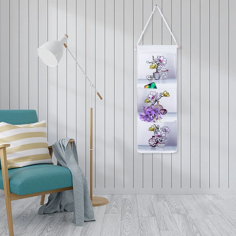 Wall Hanging Storage Bag DIY Flower Diamond Painting Home Organizer(20*50cm)