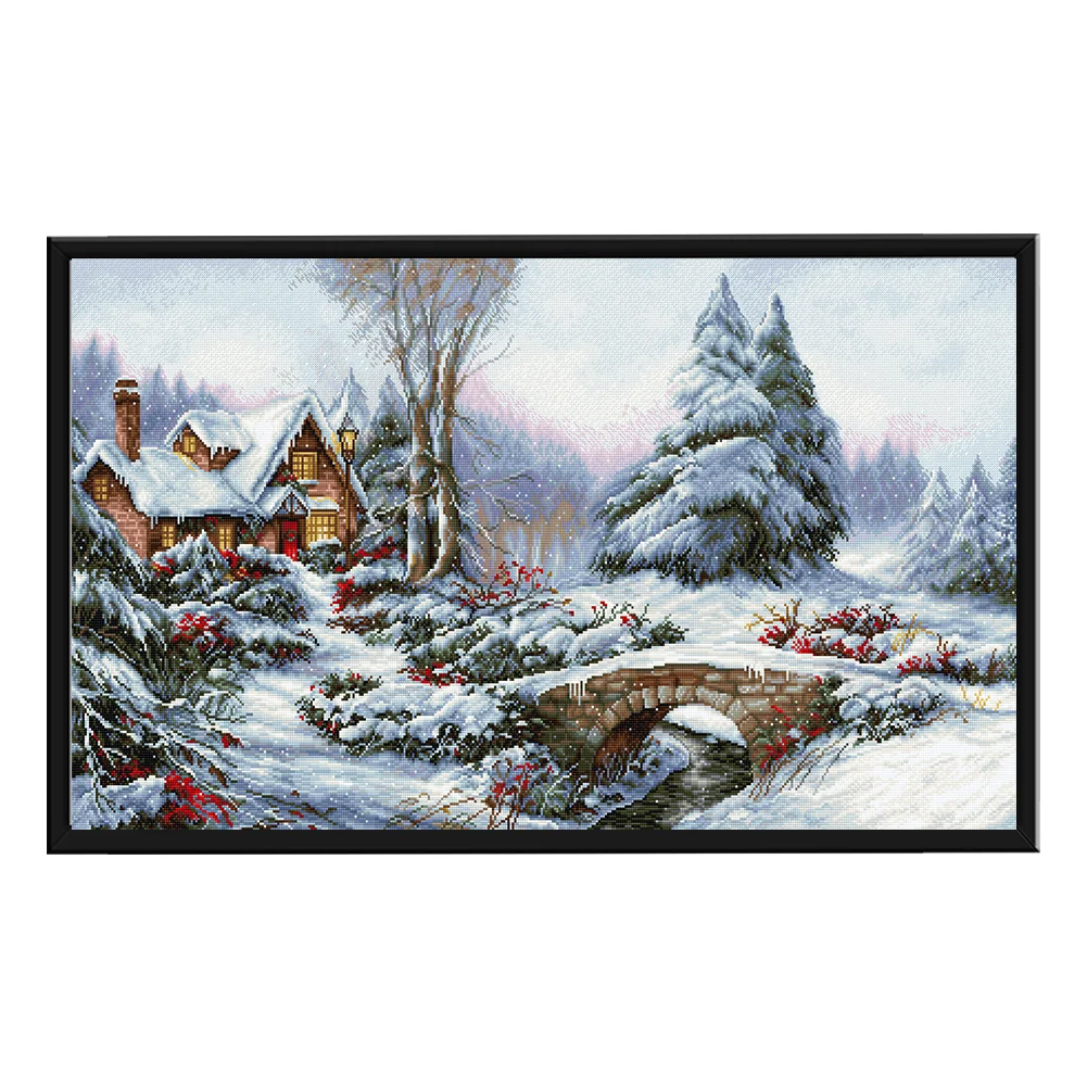 14CT Full Stamped Cross Stitch - Snow Scene(Canvas|30*50CM)