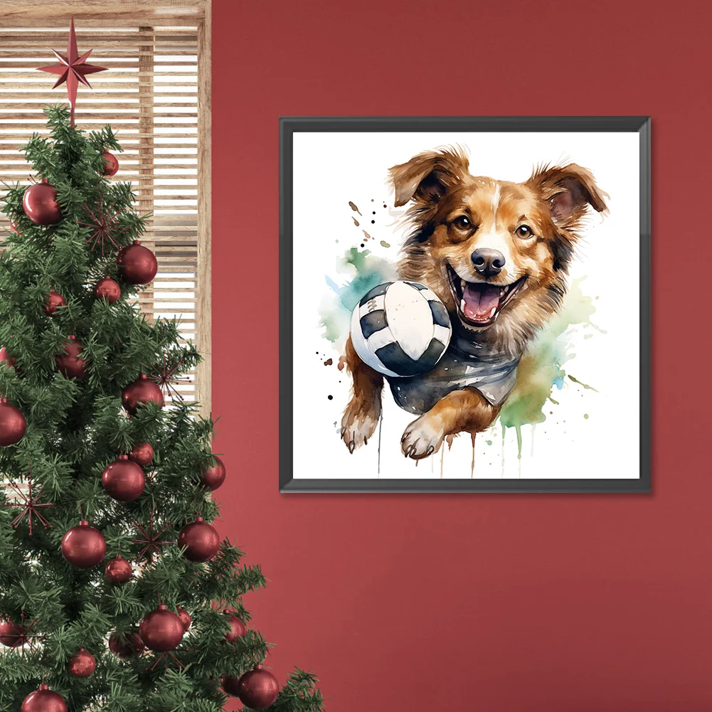 Full Round Diamond Painting 30*30cm - Puppy Playing With Ball