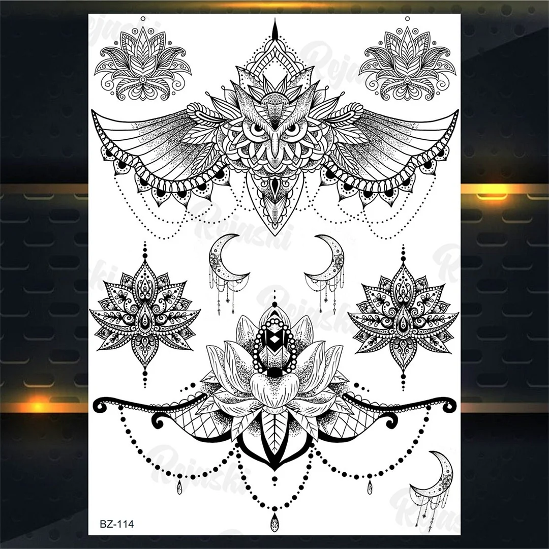 Sdrawing Elephant Pendant Temporary Tattoos For Women Men Lion Butterfly Snake Feather Fake Tattoo Sticker Glamour Back Body Tatoos