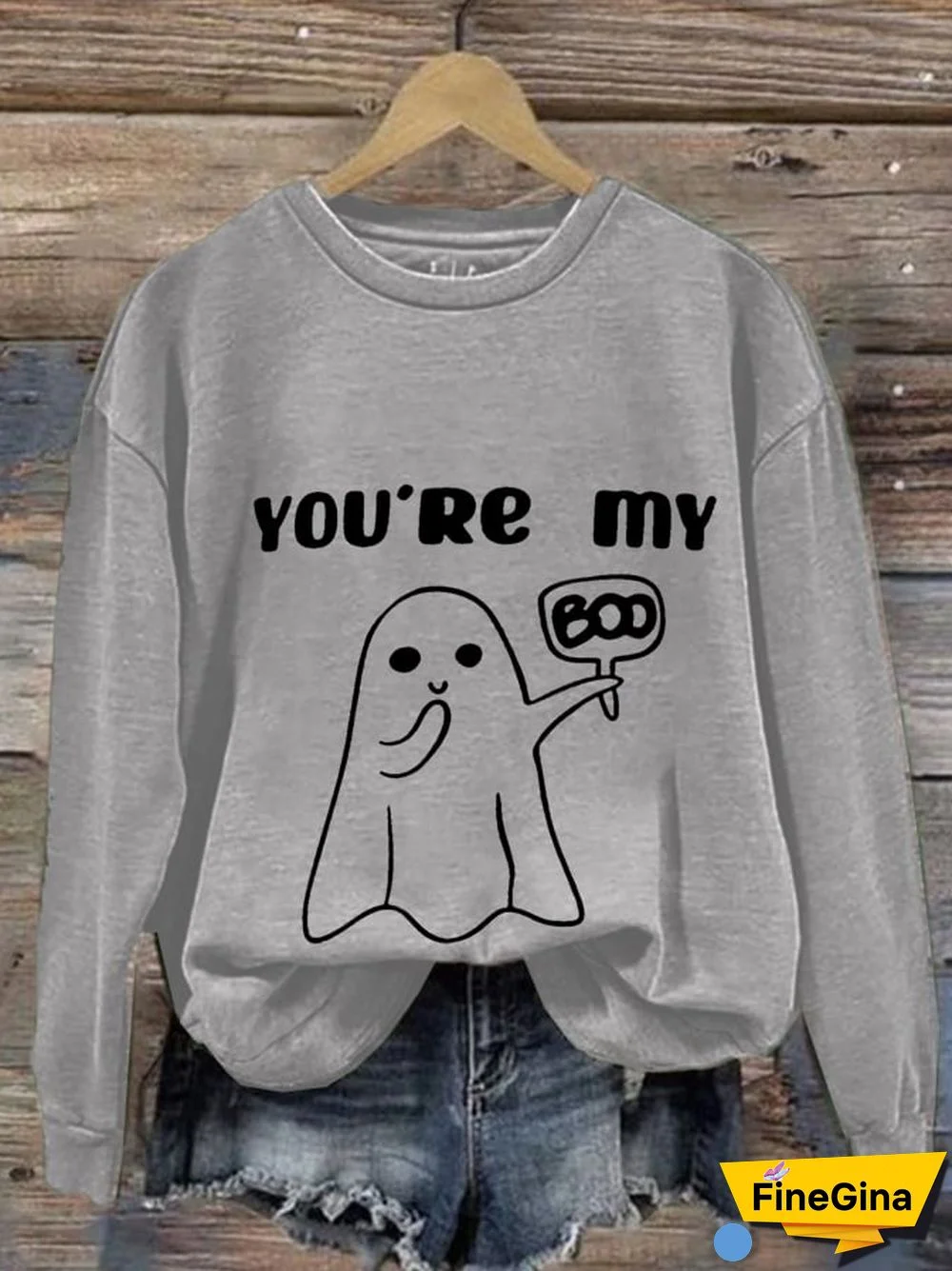 Women'S You're MY Boo Halloween Print Crew Neck Casual Sweatshirt