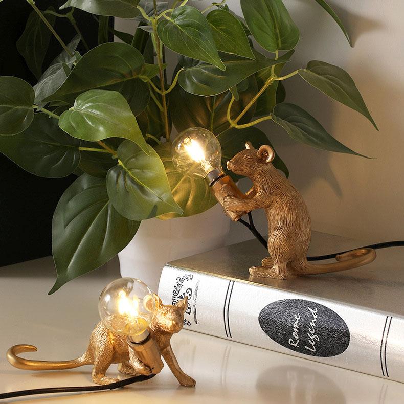 gold color resin mouse led lamp, creative animal lighting
