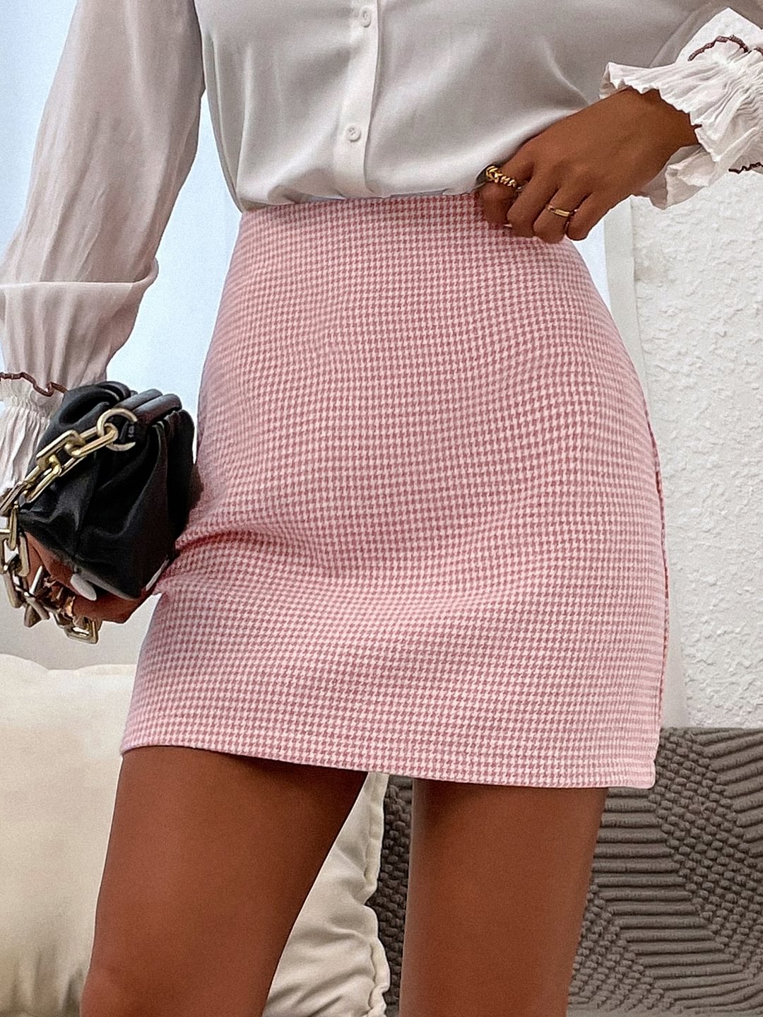 Houndstooth High-Rise Mini Skirt