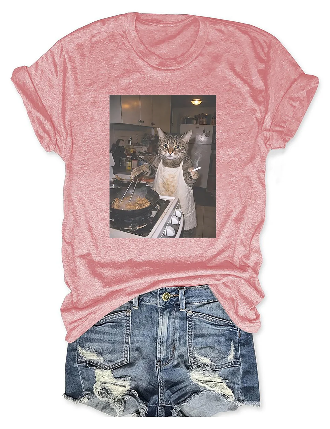 Funny Smoking Cooking Cat T-shirt