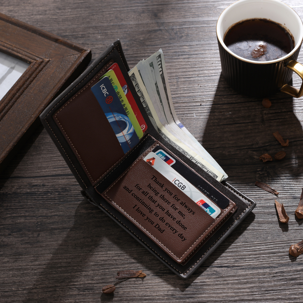 1 Name - Personalised Dad Billfold Wallet Custom Name & Photo & Text Leather Wallet Father's Day Gifts-Jessemade AU