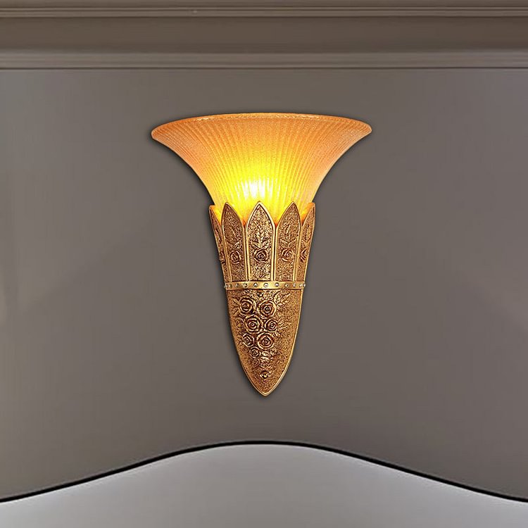 Bell Shade Indoor Wall Light Fixture Vintage Frosted Glass and Resin 1 Light Gold/Silver Flush Wall Sconce