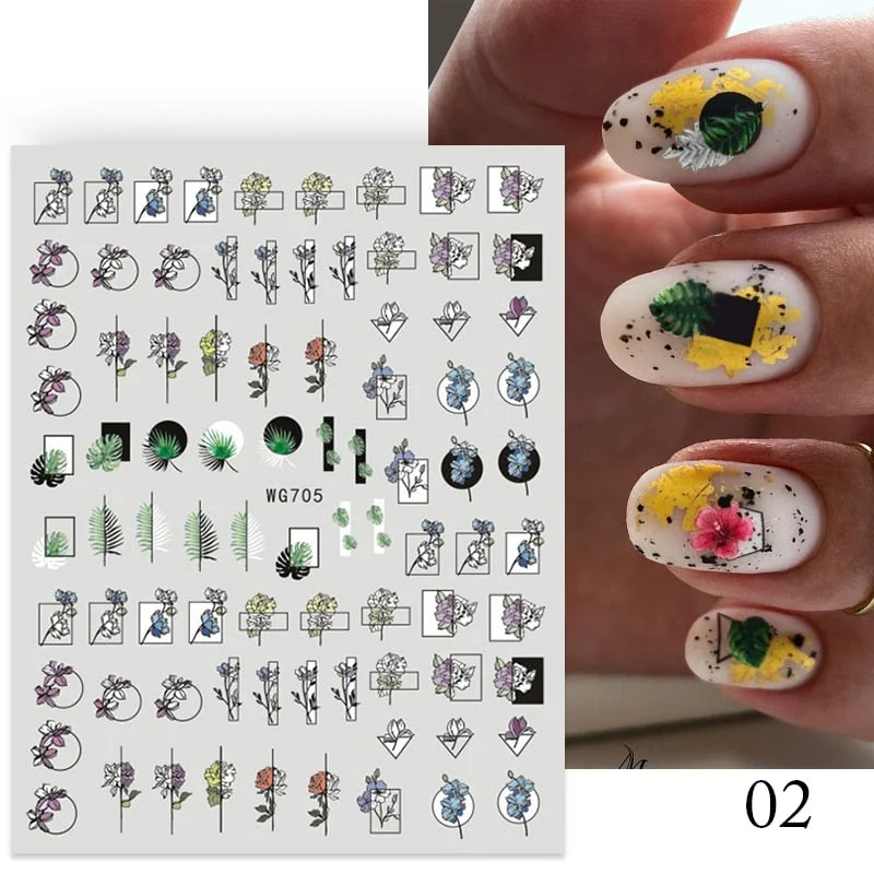 1PC Succulent Plants Flower 3D Nail Sticker Spring Floral Leaves Adhesive Transfer Decals Slider DIY Nail Art Decoration-Nail Inspo