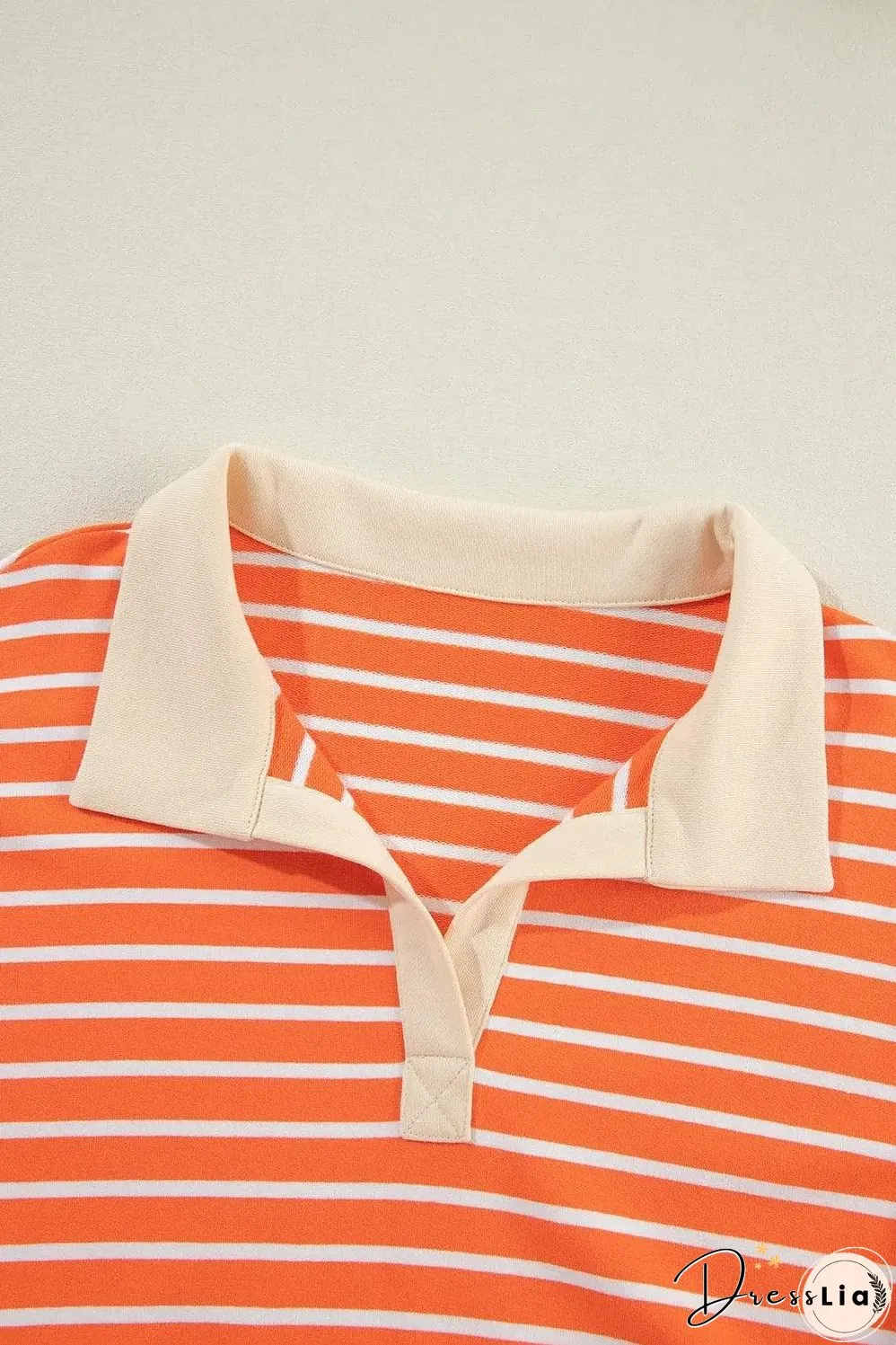 Orange Stripe Color Block Loose Fit Collared Drop Shoulder Sweatshirt