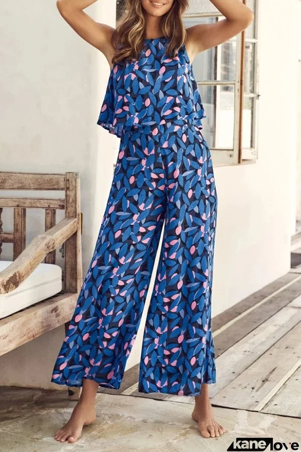 Summer Sleeveless Printed Loose Long Jumpsuit