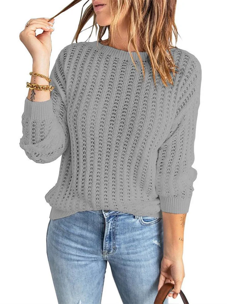 Women Long Sleeve Scoop Neck knit Hollow Sweaters