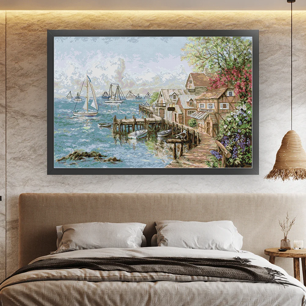 DIY Stamped Cross Stitch 14CT Full Embroidery 75*52cm - Mariner'S Harbor