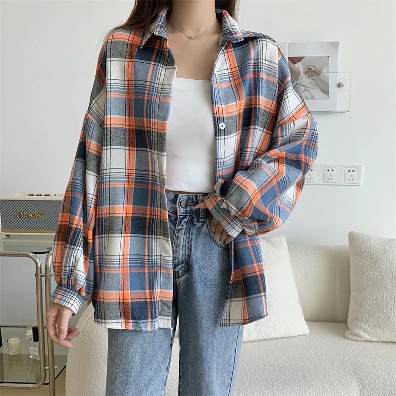 Uveng Uveng Plaid Shirt Woman 2025 Spring And Autumn Korean Version Of The Blouse Loose Hong Kong Style Long-Sleeved Shirt Woman
