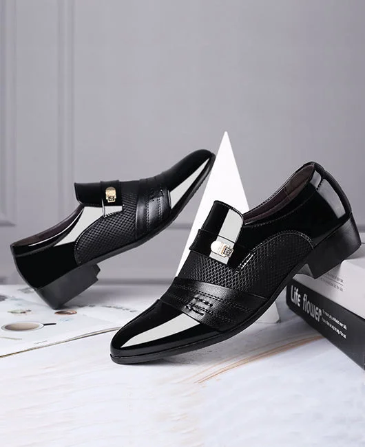 Business Spliced Chunky Heel PU Shoes Okaywear