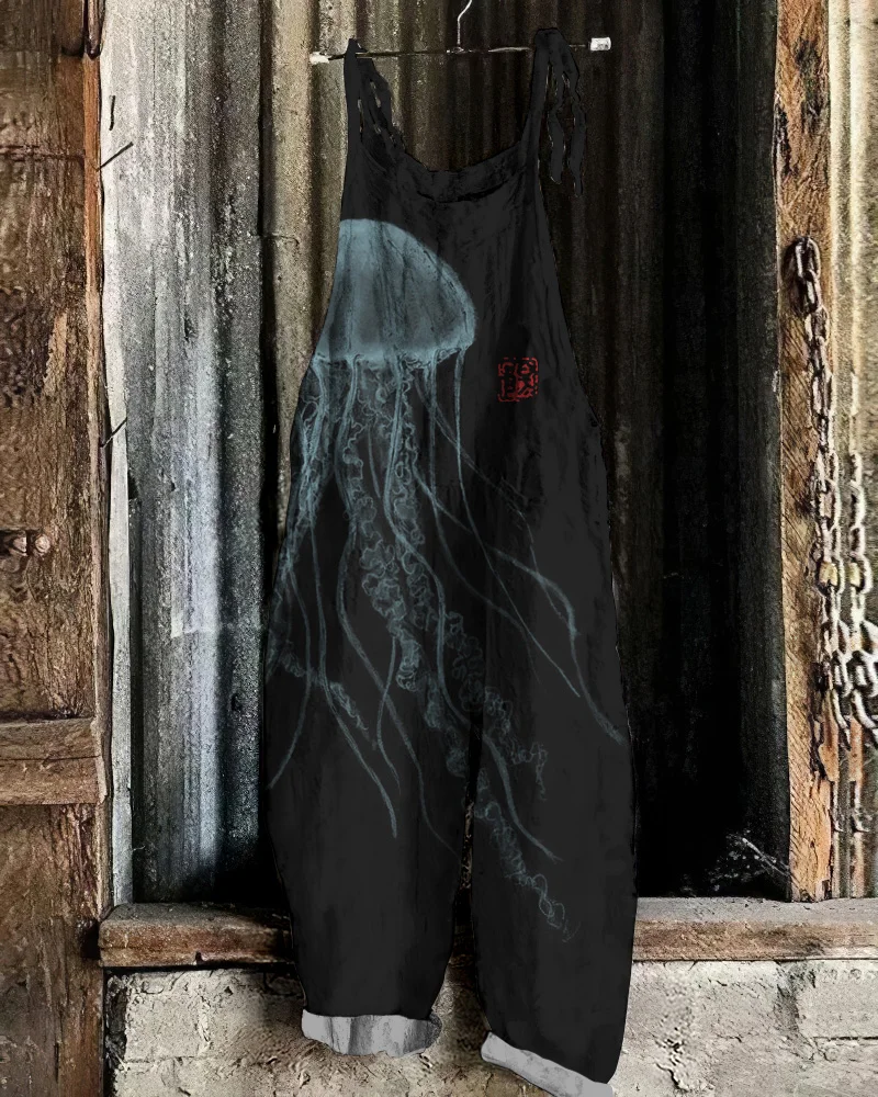 Vintage Jellyfish Art Loose Casual Jumpsuit