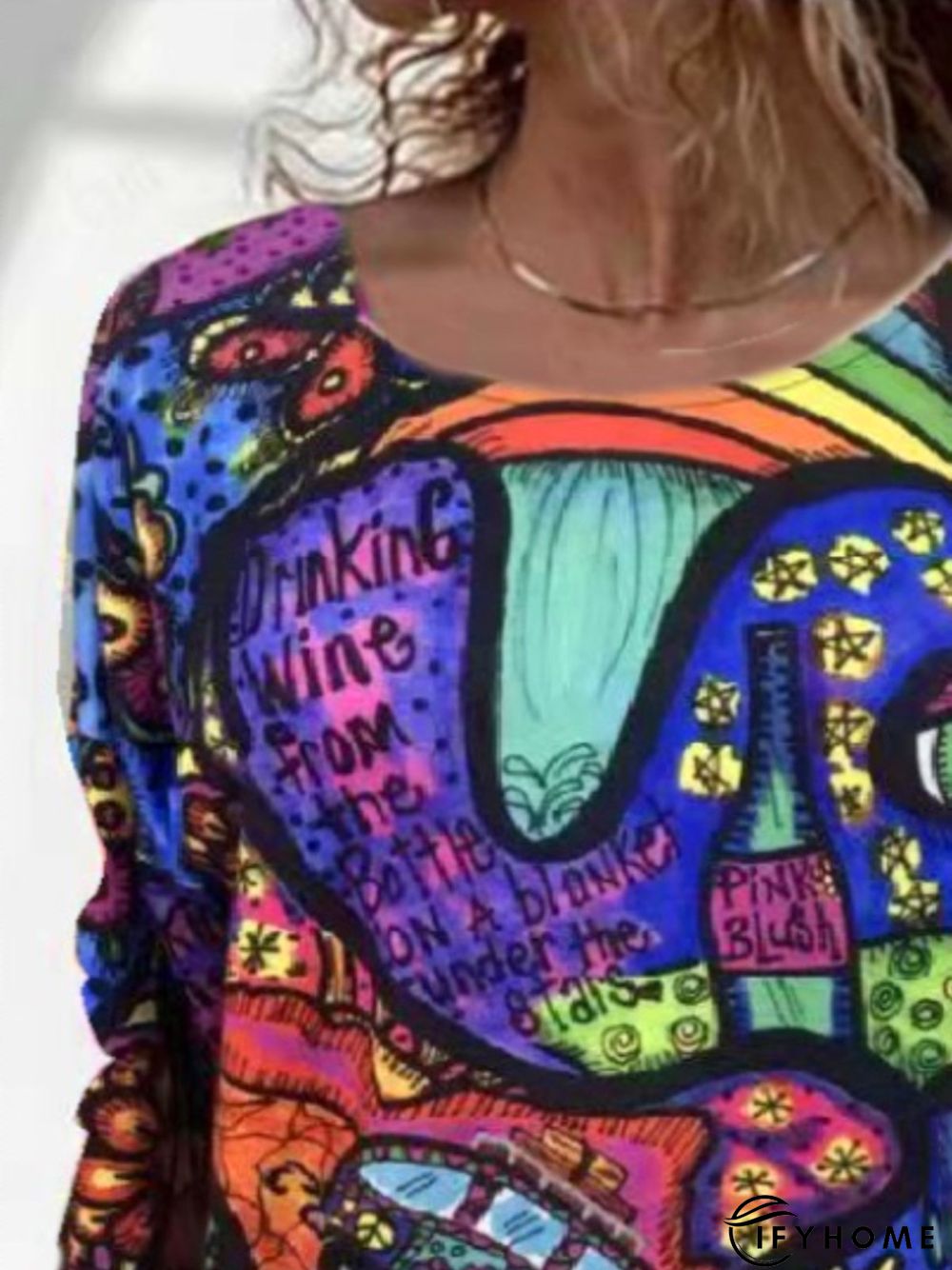 Casual Long Sleeve Round Neck Printed Top Tunic T-Shirt | IFYHOME