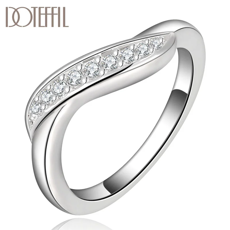 DOTEFFIL 925 Sterling Silver Twisted AAA Zircon Ring For Women Jewelry