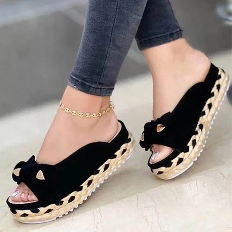 Women Sandals Casual Wedges Heels Slippers For Summer Shoes Women Peep Toe Straw Heels Sandalias Mujer Sweet Platform Sandals