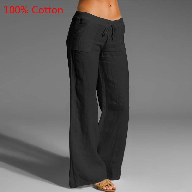LANFUBEISI  Celmia Women Vintage Wide Leg Pants 2022 Summer Palazzo Fashion Long Trousers Casual Elastic Waist Solid Thin Party Pantalones LANFUBEISI