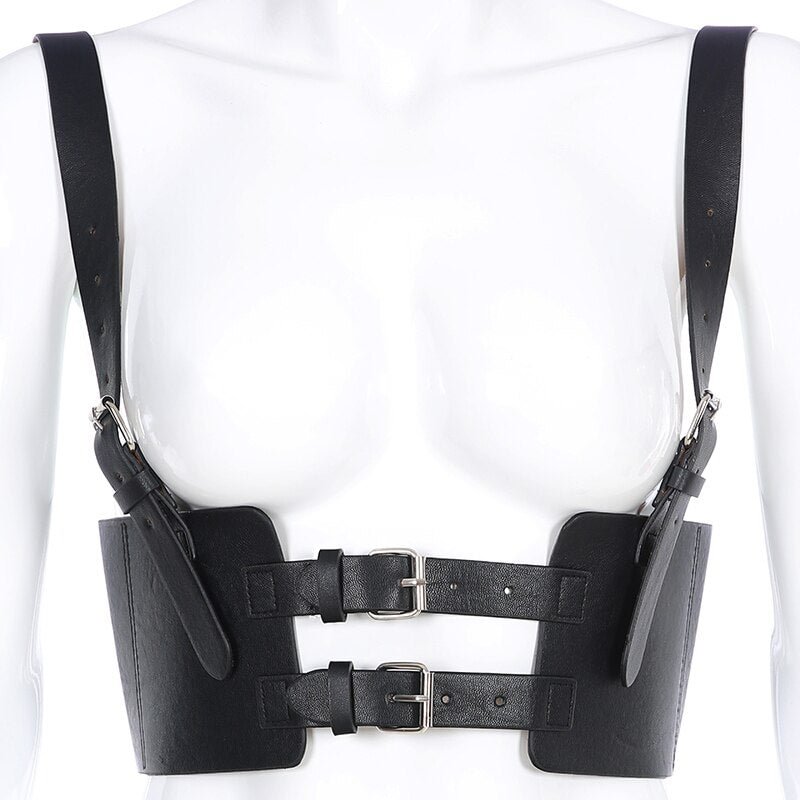 Sweetown Summer 2022 Punk Goth PU Leather Waistcoat Vest Female Corset Hollow Out Buckle Adjustable Straps Streetwear Tank Tops