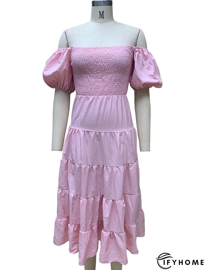 Summer Women's Fashion Loose Off Shoulder Puff Sleeve A-Line Midi Dress | IFYHOME