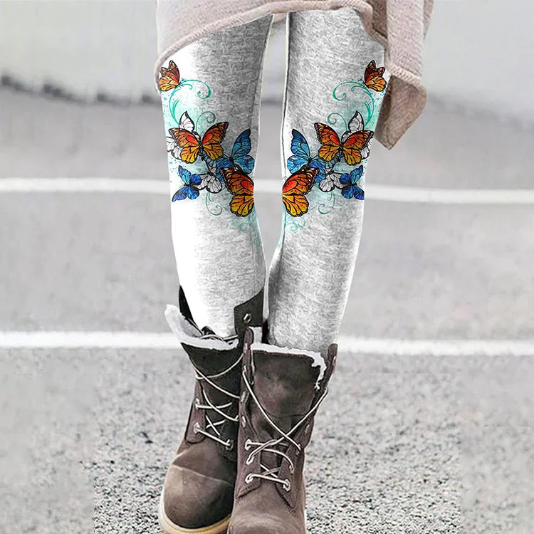 Skinny Retro Butterfly Print Leggings