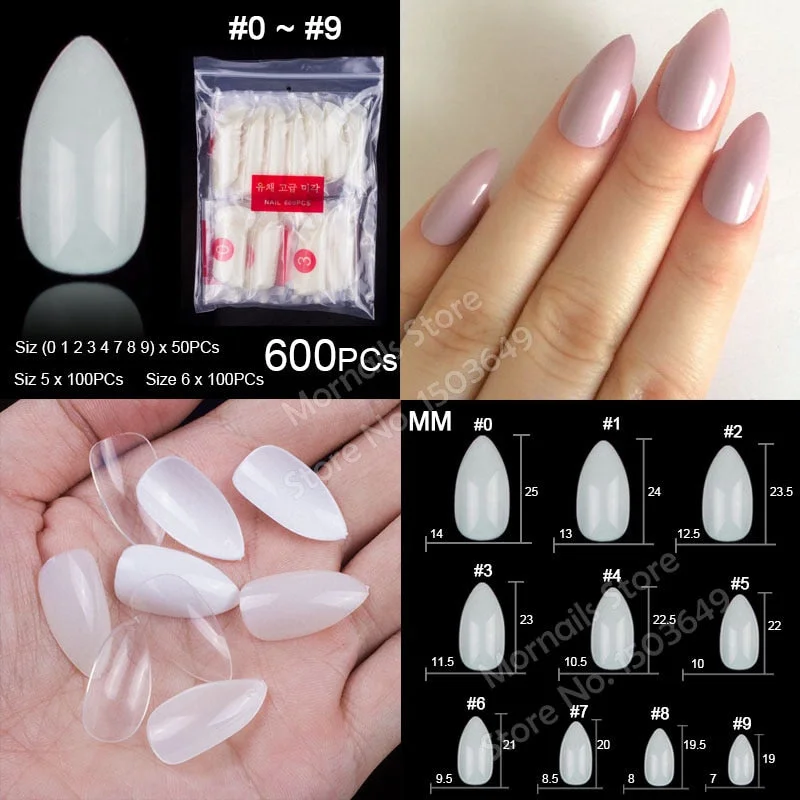 500 Pieces Of Ballerina Stiletto Coffin Rounded Square False Nail Tips Manicure Fake Nail Tips Long False Nails Short Nail Tips-Nail Inspo