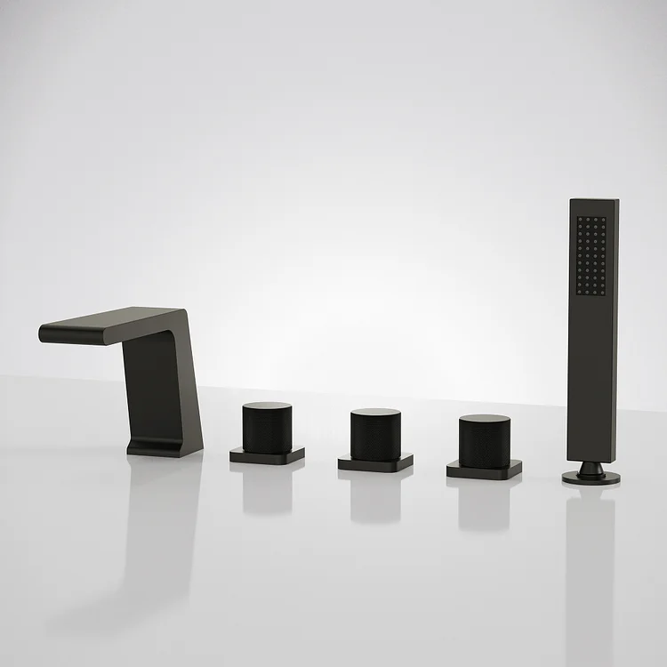 EVERSTEIN Deck Mount Bathtub Faucet with Hand Shower in Matte Black SFS1009-BK