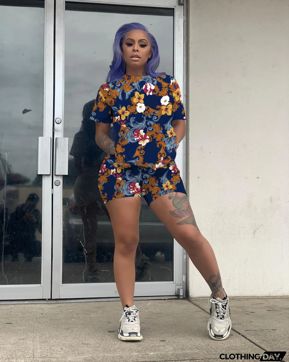 Casual Printed Short Sleeve Two Piece Sets