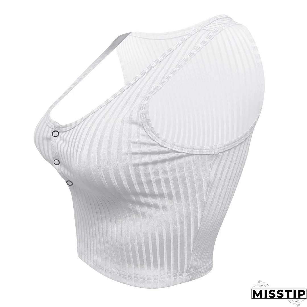 Women's Summer Casual Ribbed Tops Sexy Solid Color  Buttoned Vest