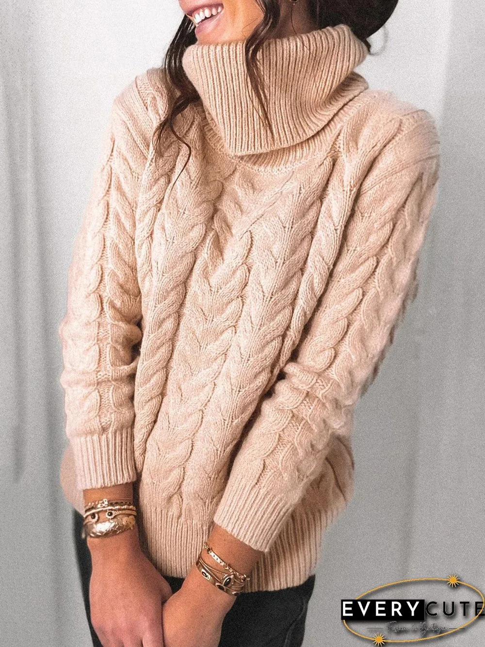 Casual Turtleneck Plain Loose Sweater