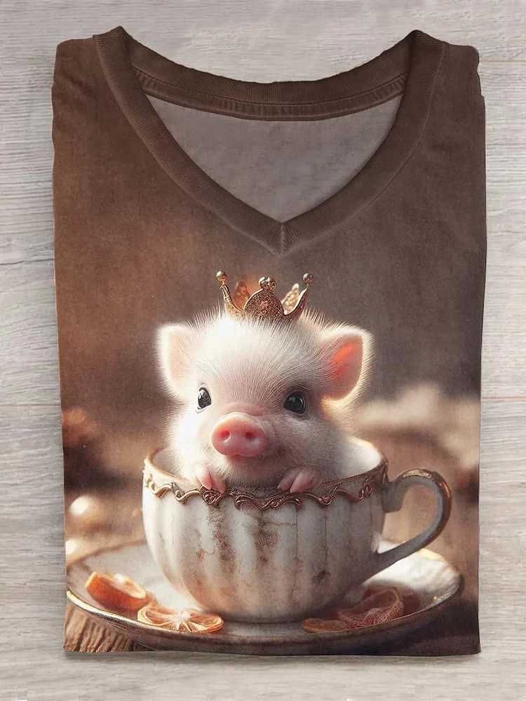 Funny Pig Animal Art Print Casual T-shirt