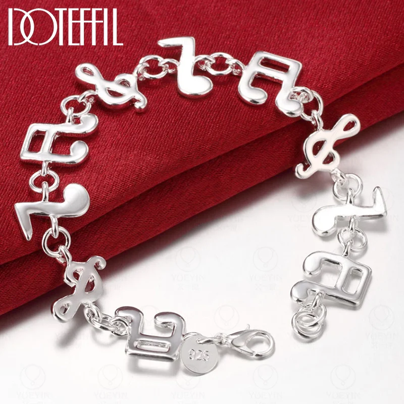 DOTEFFIL 925 Sterling Silver Music Symbol Bracelet For Women Jewelry