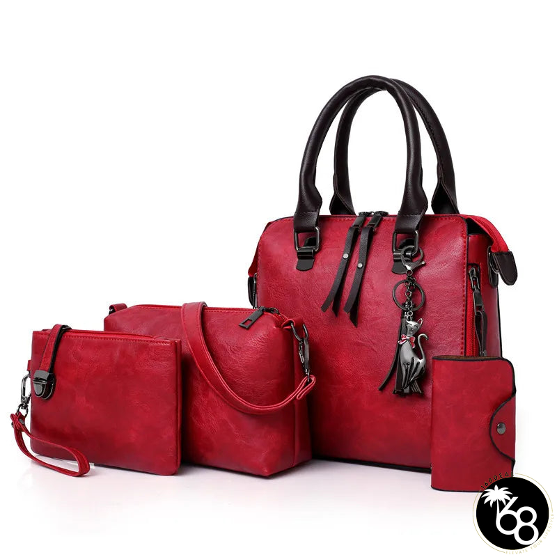 Women's PU Zipper Closure Solid Pattern Trendy Messenger Bag Set | 168DEAL