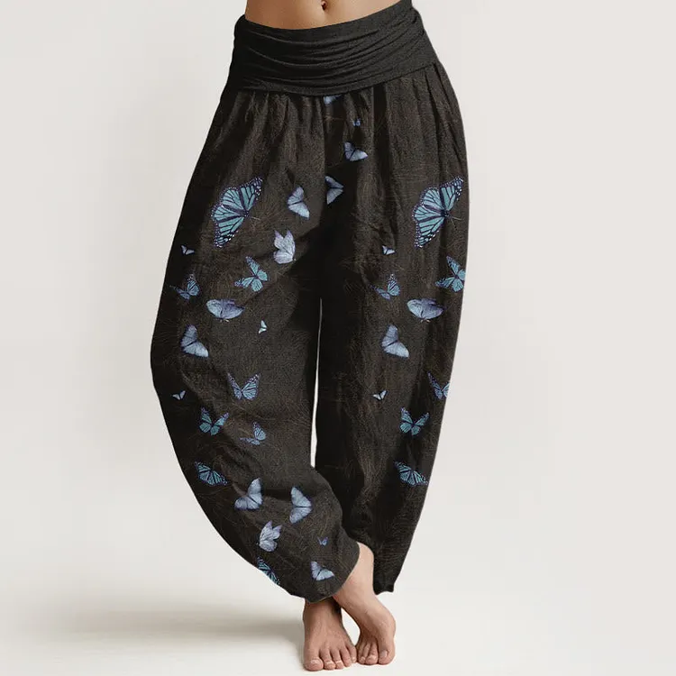 Cotton Dreamlike Butterfly Leaf Pattern Women's Elastic Waist Harem Pants