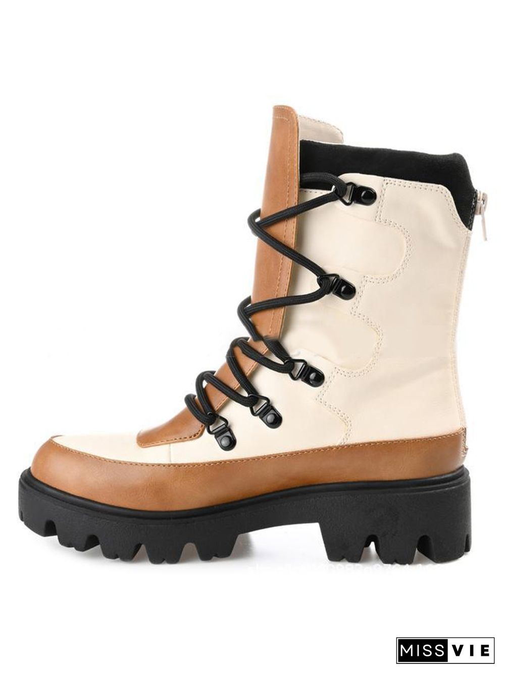 Vintage Contrast Lace-Up Tall Chunky Heel Outdoor Boots