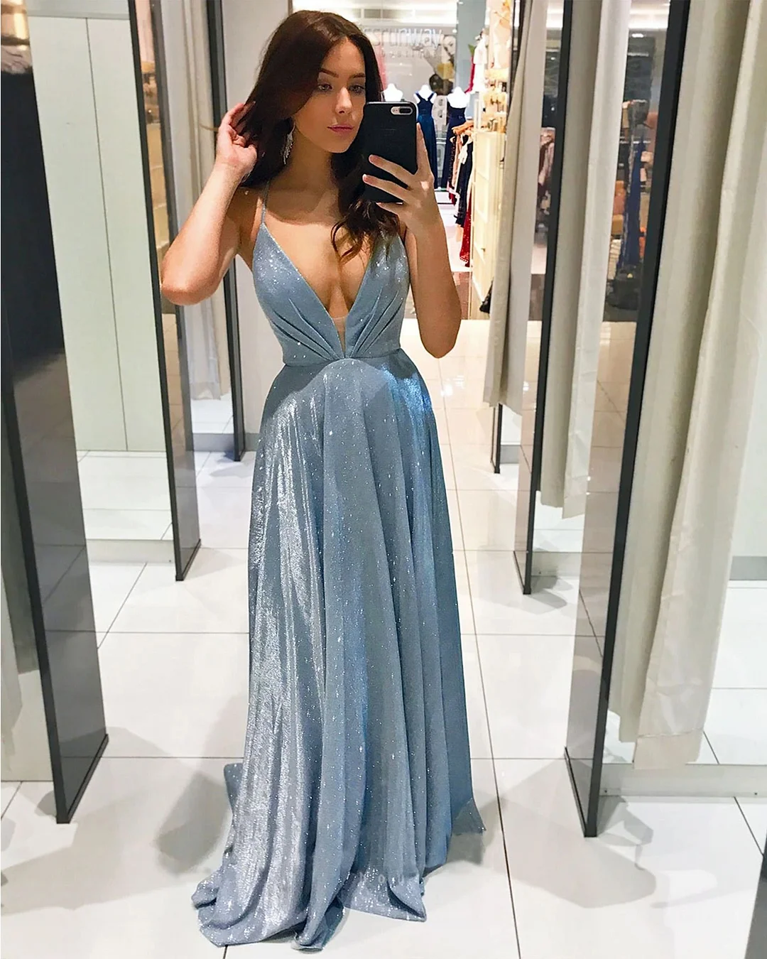 Jangj Women Sparkly Sequin Evening Formal Slip Backless Floor-length Dresses V Neck Sexy Celebrity Female Sleeveless Long Dress