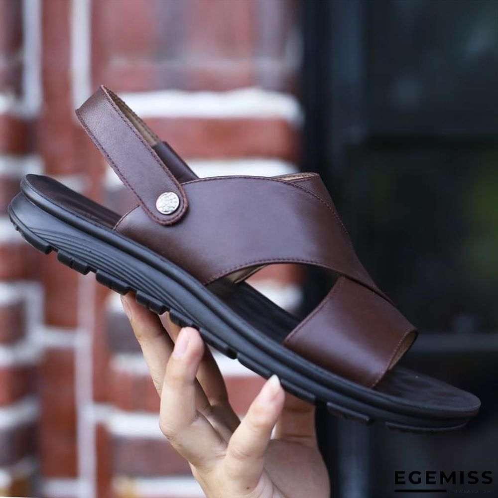 Men Genuine Leather Soft Sandals Handmade Men's Shoes Retro Sewing Casual Beach Shoes | EGEMISS