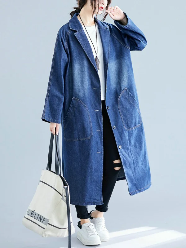 Original Lapel Long Sleeve Denim Outerwear & Trench Coat