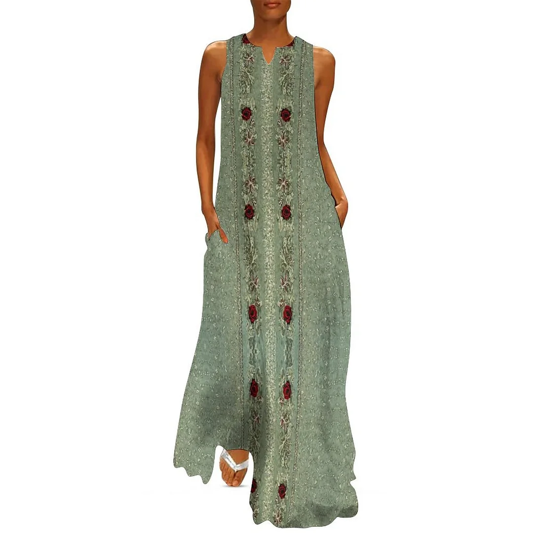 Style & Comfort for Mature Women Plus Size Printed Sleeveless Casual Women Maxi Dress with Pockets in Pattern Green, Floral, Vintage