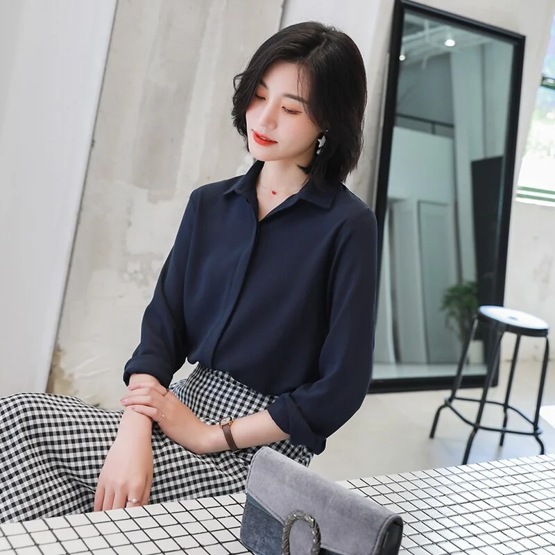 Brand Simplicity Chiffon Shirt and Tops 2021 New Women Solid Colors Casual Long Sleeve Blouse Lady Office OL Shirts Blusas