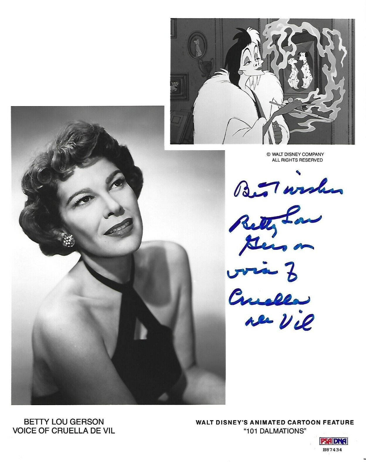 Betty Lou Gerson Signed 101 Dalmatians 8x10 Photo Poster painting PSA/DNA COA Picture Autograph