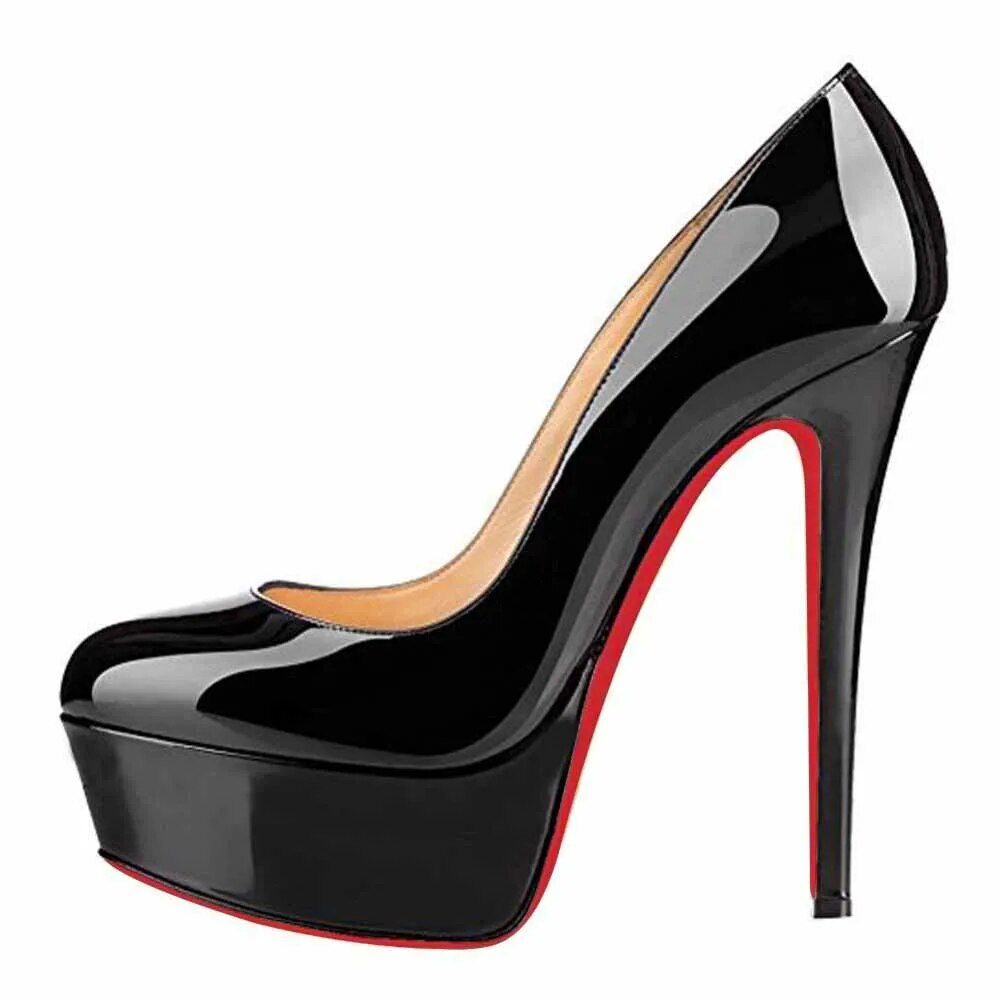 TAAFO Black Red Sole Women Round Toe High Heels Platform Stiletto Pumps Lady Wedding Party Classic Shoes 