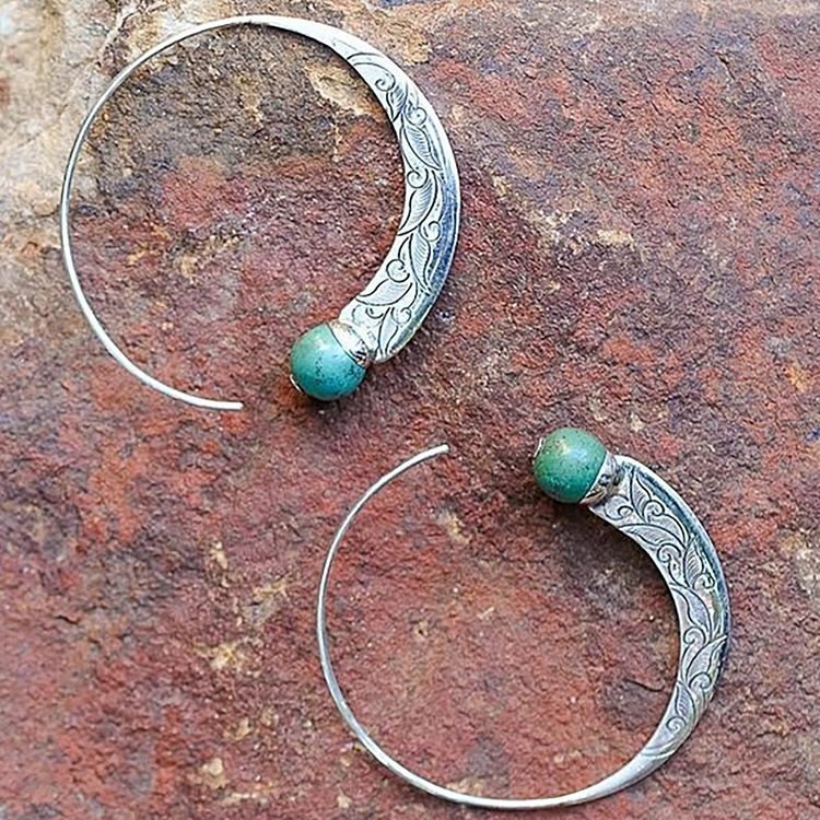 Antique  Solid  Natural Gemstone Hoop Dangle Stud Earrings Accessories